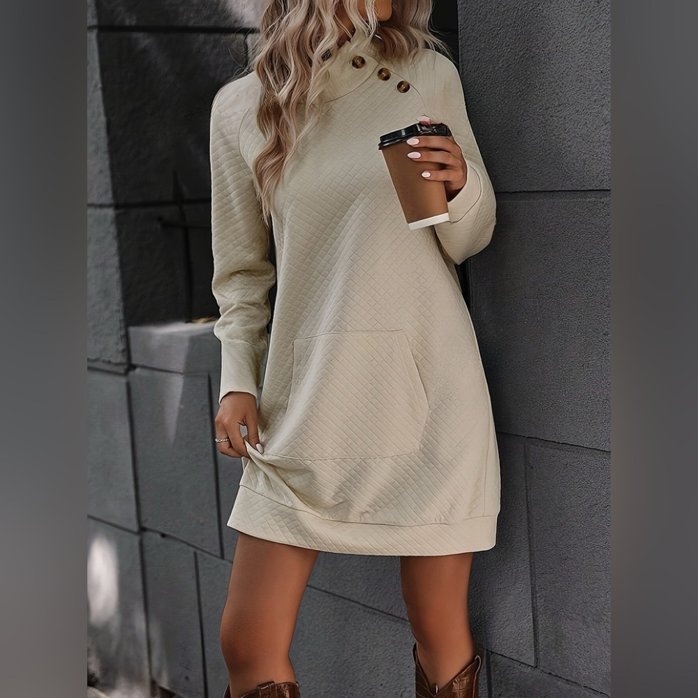 Texture Raglan Sleeve Mock Neck Dress